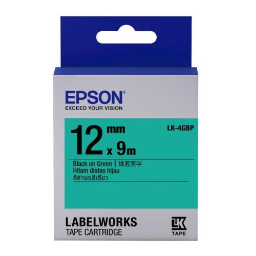 EPSON LK-4GBP  粉彩系列綠底黑字標籤帶(寬度12mm)