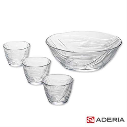 【ADERIA】日本進口涓流系列冷麵專用玻璃碗4件家庭組