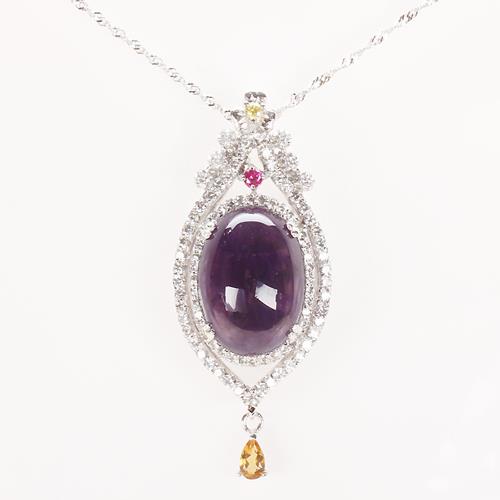 【寶石方塊】紫色魅力天然紫水晶項鍊-925純銀飾-1132