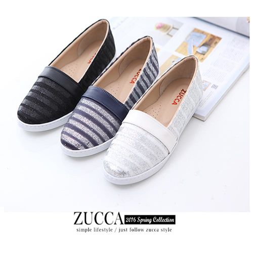 ZUCCA【Z5927】街頭注目條紋懶人包鞋-黑色/白色/藍色