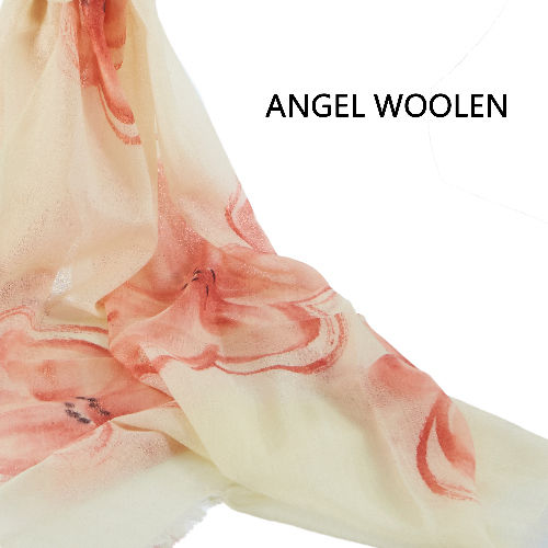 ANGEL WOOLEN  羊絨手繪工藝披肩 圍巾-櫻花