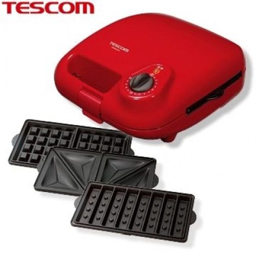 TESCOM 紅色鬆餅機HSM530TW (附三種烤盤)