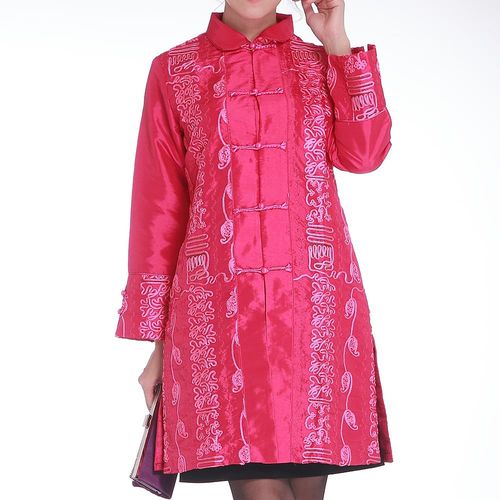 蘭陵中國風緞面刺繡長版外套 1入 100-09-11