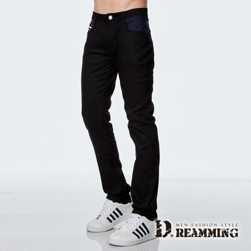 【Dreamming】韓系質感菱形皮標伸縮休閒長褲(黑色)