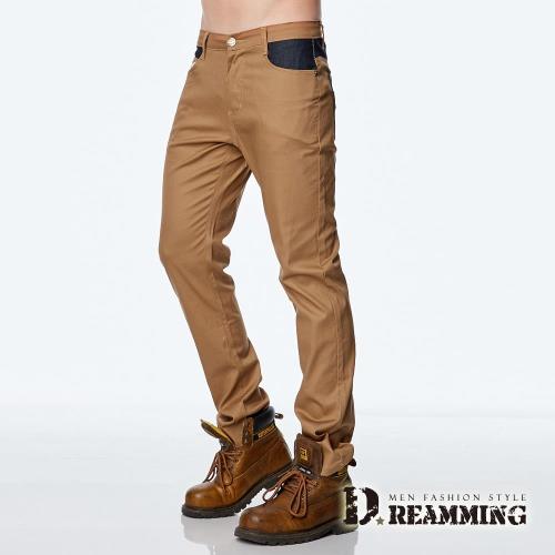 【Dreamming】韓系質感菱形皮標伸縮休閒長褲(卡其)