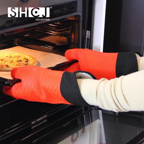 SHCJ生活采家 加長型雙層防燙矽膠隔熱手套-(2入組)