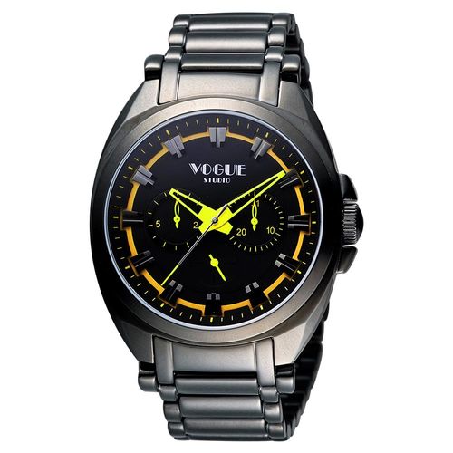 VOGUE 嶄新系列日曆時尚腕錶-IP黑x黃/42mm 9V0434DY