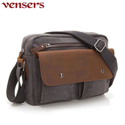 vensers 韓潮頂級棉麻包系列斜肩背包灰黑色C202801