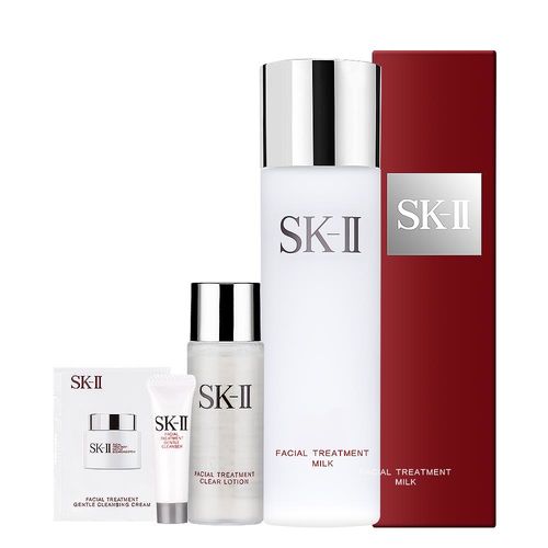 SK-II 亮采保濕乳液75ml+化妝水30ml+全效活膚潔面乳6g+卸妝霜2.5g