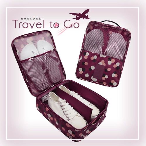 【Travel to Go】多功能防潑水海灘戲水包/運動包/收納旅行鞋袋（花朵暗紅）