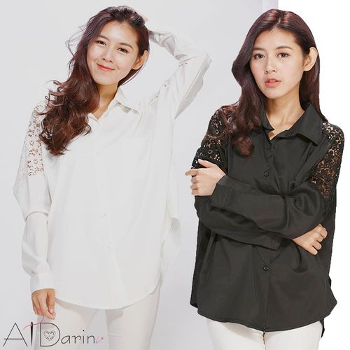【A1 Darin】韓版氣質優雅蕾絲拼接長袖上衣