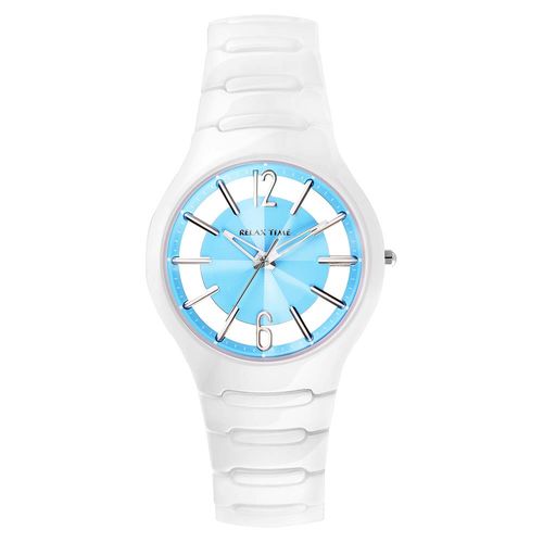 RELAX TIME RT26 鏤空陶瓷腕錶-藍x白/37mm RT-26-52