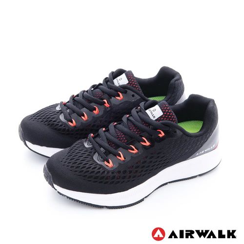  【美國 AIRWALK】有氧氣流 雙層網巢透氣超彈運動鞋-女-舒服黑