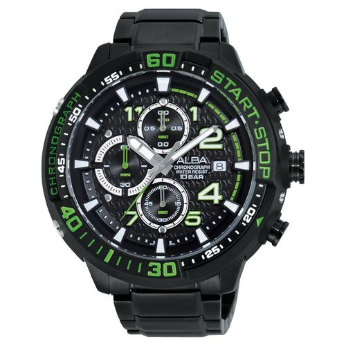ALBA SignA 疾速奔馳計時腕錶-黑x綠/49mm VD57-X016G(AM3101X1)