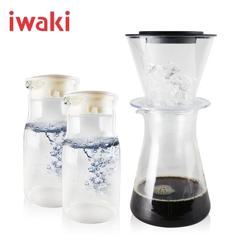 【日本iwaki】耐熱玻璃冰滴咖啡壺440ML+台製600ML玻璃冷水壺*2入