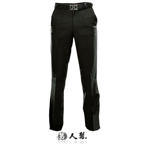 【男人幫】皇家黑色格紋窄版中低腰直筒西裝褲(K0427)