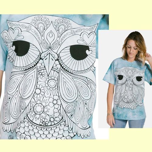 【摩達客】(預購) 美國進口ColorWear 一號貓頭鷹 禪繞畫療癒藝術 環保短袖T恤