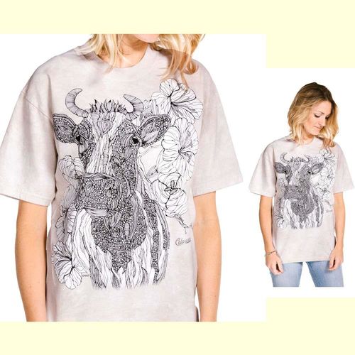 【摩達客】(預購) (大尺碼3XL) 美國進口ColorWear  花牛哞哞 禪繞畫療癒藝術 環保短袖T恤