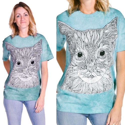 【摩達客】(預購) (大尺碼3XL) 美國進口ColorWear  貓咪小姐 禪繞畫療癒藝術 環保短袖T恤