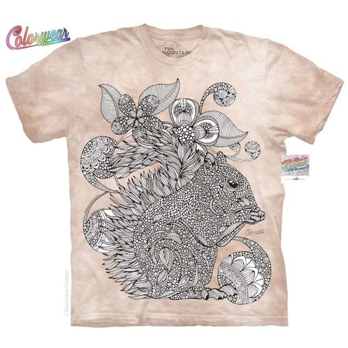 【摩達客】(預購) (大尺碼3XL) 美國進口ColorWear  花草松鼠 禪繞畫療癒藝術 環保短袖T恤