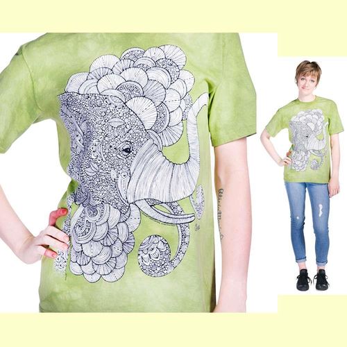 【摩達客】(預購) (大尺碼3XL) 美國進口ColorWear  印度象之夢 禪繞畫療癒藝術 環保短袖T恤