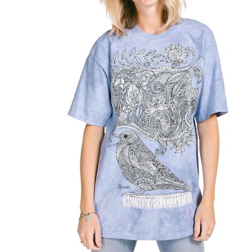 【摩達客】(預購)美國進口ColorWear  花鳥鳴 禪繞畫療癒藝術 環保短袖T恤