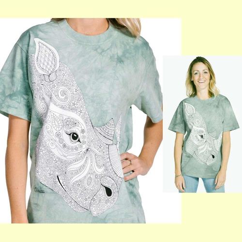 【摩達客】(預購)美國進口ColorWear 犀牛 禪繞畫療癒藝術 環保短袖T恤
