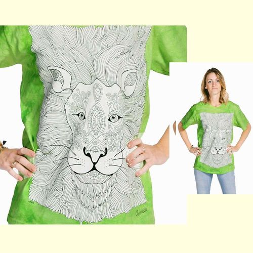 【摩達客】(預購)美國進口ColorWear 獅子 禪繞畫療癒藝術 環保短袖T恤