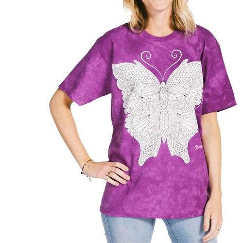 【摩達客】(預購)美國進口ColorWear 蝴蝶 禪繞畫療癒藝術 環保短袖T恤