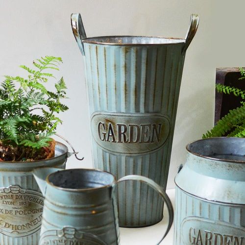 Meric Garden 歐式仿舊復古雜貨風鐵藝裝飾花器(高桶)