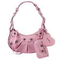 BALENCIAGA 巴黎世家 671309 Le Cagole XS 品牌鉚釘細閃肩斜背包.粉