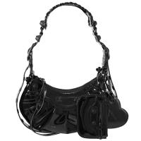 BALENCIAGA 巴黎世家 671309 Le Cagole XS 亮面漆皮鉚釘肩斜背包.黑
