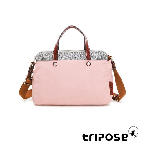 【tripose】漫遊系列岩紋雙拉鍊手提斜背包(玫瑰粉)