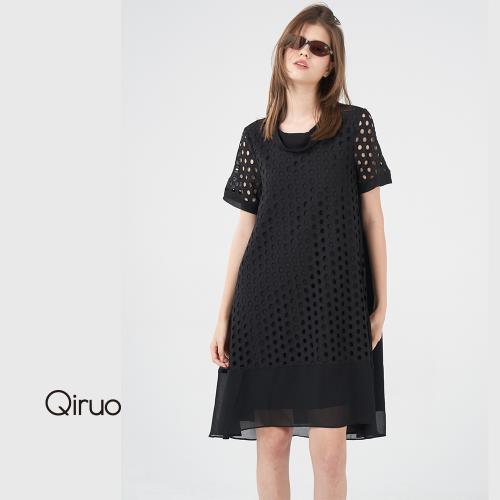 【Qiruo 奇若】春夏專櫃黑色 雪紡洋裝8225F 優雅日系風