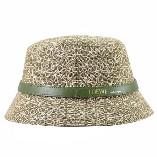 LOEWE 經典緹花帆布牛皮飾邊漁夫帽/遮陽帽.酪梨綠