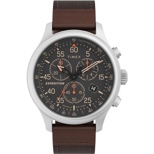 【TIMEX】天美時 遠征系列  43毫米三眼計時手錶 (棕色帆布帶 TXTW4B26800)