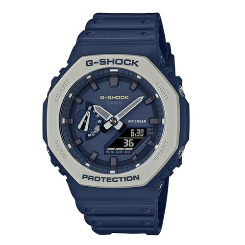 【CASIO】卡西歐 G-SHOCK 農家橡樹 八角造型 200米防水電子錶 運動雙顯錶 GA-2110ET-2A 藍/灰