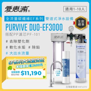 EVERPURE愛惠浦 櫥下型 PURVIVE Duo-EF3000大流量不鏽鋼龍頭兩道式生飲淨水器(前置PP)