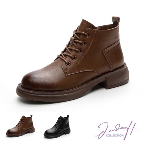 【J&H collection】復古英倫風顯瘦護趾圓頭馬丁靴(現+預  黑色／棕色)