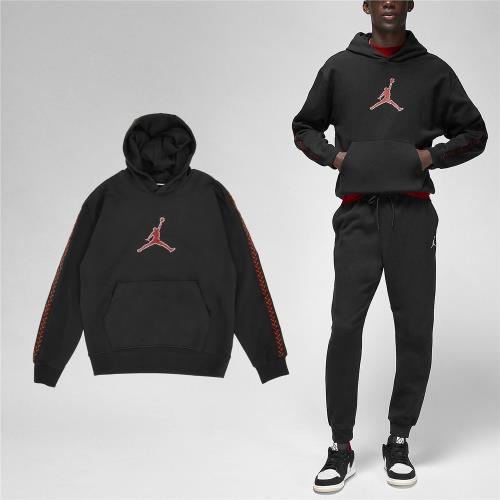 Nike 帽T Jordan Flight MVP 男款 黑 紅 內刷毛 寬鬆 飛人LOGO 連帽上衣 FN6353-010