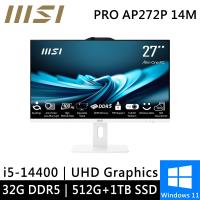 微星 PRO AP272P 14M-633TW-SP5 27型 白(i5-14400/32G DDR5/512G+1TB SSD/W11)特仕版