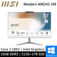 微星 AIO Modern AM242 1M-1078TW-SP2 24型 白(Intel Core 3 100U/16G/512G+1TB)特仕機