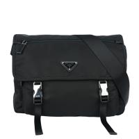 PRADA 三角牌尼龍雙釦中款斜背包/相機包(黑色)