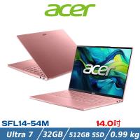 ACER 宏碁 14吋輕巧筆電 SFL14-54M-73E9(Ultra 7 155U/32G/512G/Win11/幻境粉)