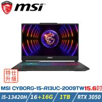 【特仕升級】MSI CYBORG 15 A13UC-2009TW (i5-13420H/16+16GB/RTX3050/1TB SSD/W11)