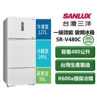【家電速配 SANLUX三洋】直流變頻系列480公升 一級效能3D立體冷流保鮮觸控精準控溫雙門變頻冰箱(SR-V480C)