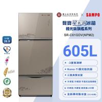 SAMPO聲寶 故宮聯名款605公升1級變頻星美滿玻璃三門冰箱-蝦藻圖SR-C61GDV(NPM2)含基本安裝+舊機回收