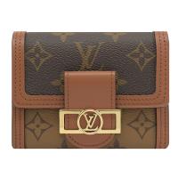 Louis Vuitton LV M68725 DAUPHINE系列花紋三折扣式零錢短夾.咖