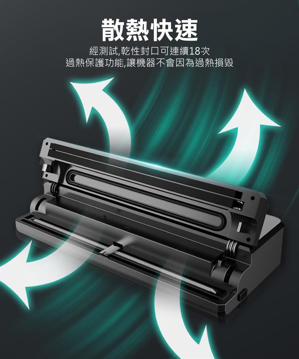 散熱快速 經測試,乾性封口可連續18次 過熱保護功能,讓機器不會因為過熱損毀 