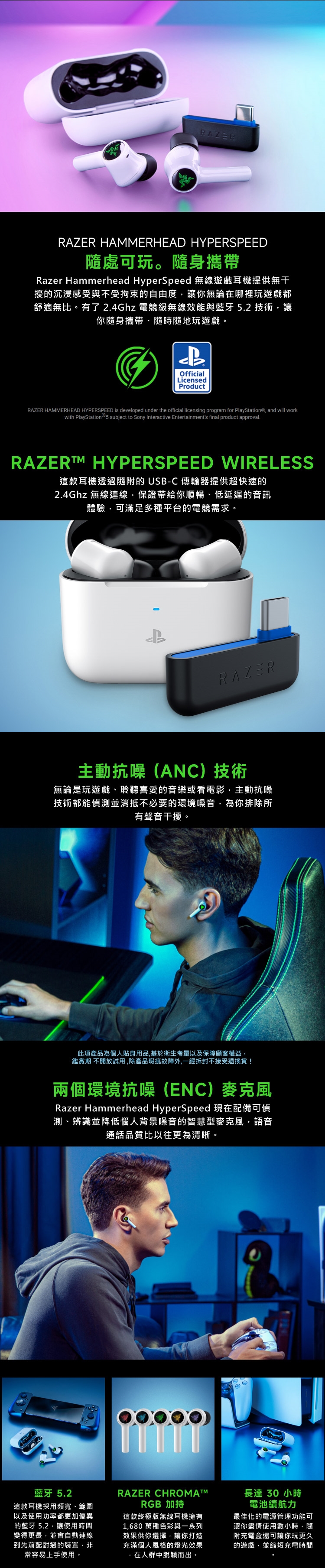 RAZER 雷蛇HAMMERHEAD HYPERSPEED FOR PS5 雷蛇戰錘狂鯊PS5版真